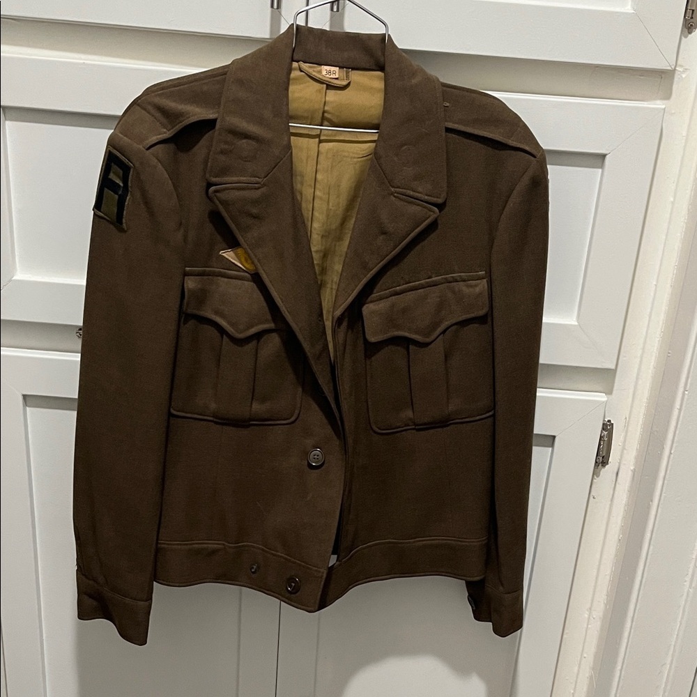 Men's Brown Military Field Jacket with Patch
